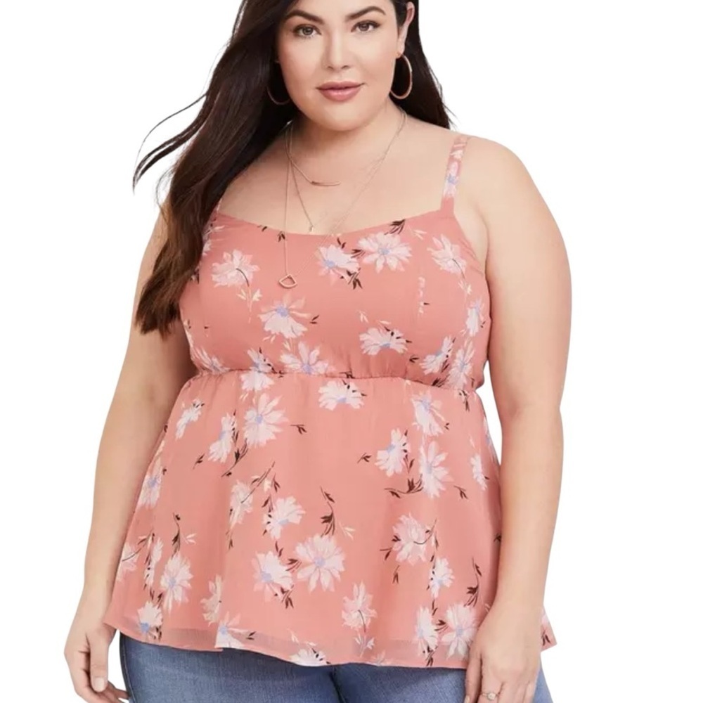 Torrid Floral Peach Spaghetti Strap Blouse